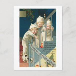 Weihnachtsgrüße an die Kinder, Hund auf dem Treppe Feiertagspostkarte