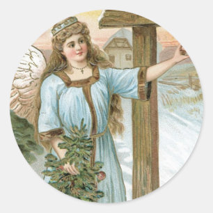 Weihnachtsgrüße Angel Runder Aufkleber