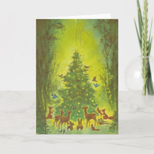 Weihnachtsgrüße Ansammlung um einen Baum_1950 Feiertagskarte