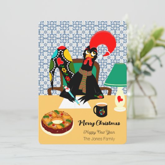 Weihnachtsgrüße aus dem portugiesischen Rooster Karte (Stehend Vorderseite)