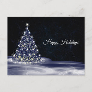 Weihnachtsgrüße Blaue Glänzende Baum Winter Navy Postkarte
