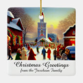 Weihnachtsgrüße Dorf Churchgows Kitsch Keramikornament (Rückseite)