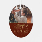 Weihnachtsgrüße Einzigartiges Foto Weihnachtskarte Ornament Aus Metall (Vorderseite links)