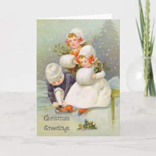 Weihnachtsgrüße Eislaufen Kinder Feiertagskarte