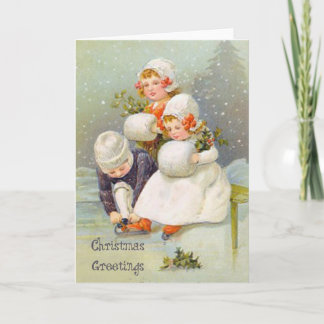 Weihnachtsgrüße Eislaufen Kinder Feiertagskarte