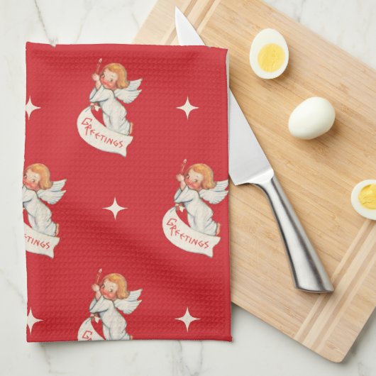 Weihnachtsgrüße, Engel mit Sternen Geschirrtuch (Viertel Falte)