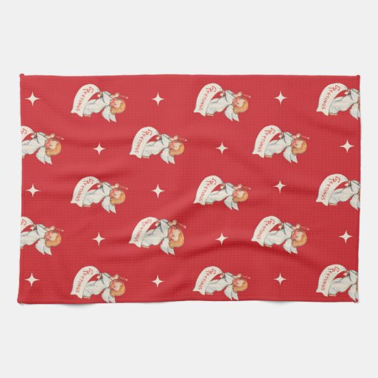 Weihnachtsgrüße, Engel mit Sternen Geschirrtuch (Horizontal)