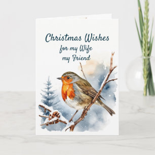 Weihnachtsgrüße Englischer Rotkehlchen-Ehefrau Fre Feiertagskarte
