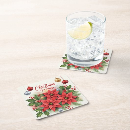 Weihnachtsgrüße, Festlich, Rechteckiger Pappuntersetzer (Vor Ort)