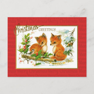 Weihnachtsgrüße Füchse Vintage Reproduktion Postkarte