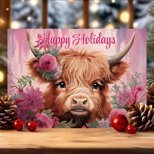 Weihnachtsgrüße für Babys mit Highland-Kuh und Blu Feiertagskarte