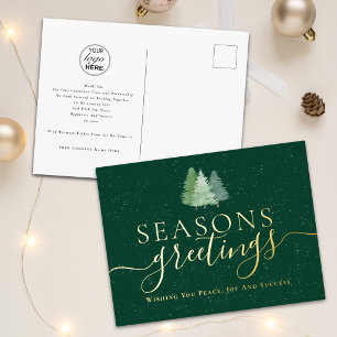 Weihnachtsgrüße Geschäft Logo Tannen Gold Folien Feiertagspostkarte