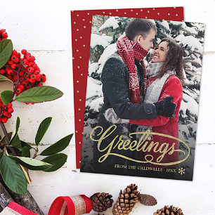 Weihnachtsgrüße Gold Glitzer Script Dots Foto Feiertagskarte