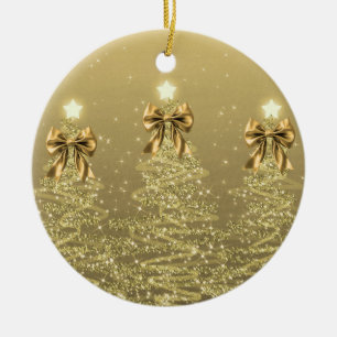 Weihnachtsgrüße Goldene Weihnachtsbäume mit Schlei Keramik Ornament