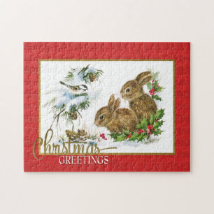 Weihnachtsgrüße Hasen Vintage Reproduktion Puzzle