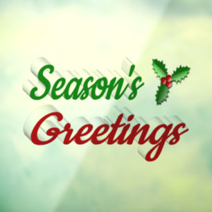 Weihnachtsgrüße Holly rot grüne Schrift Weihnachte Fensteraufkleber