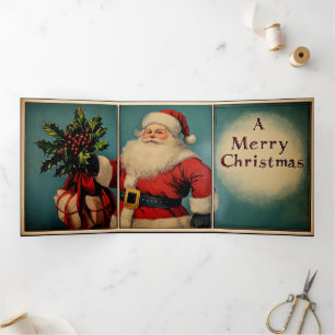 Weihnachtsgrüße im Vintage-Stil Dreifach Gefaltete Urlaubskarte