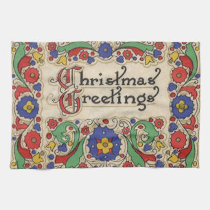 Weihnachtsgrüße im Vintage-Stil mit dekorativer Um Geschirrtuch