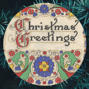Weihnachtsgrüße im Vintage-Stil mit dekorativer Um Runder Aufkleber