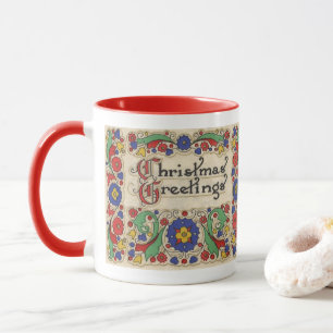 Weihnachtsgrüße im Vintage-Stil mit dekorativer Um Tasse