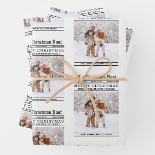 Weihnachtsgrüße in Zeitung Geschenkpapier Set