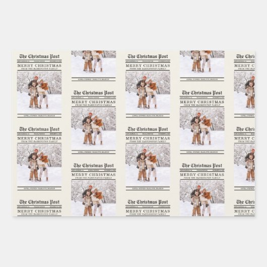 Weihnachtsgrüße in Zeitung Geschenkpapier Set (Vorderseite)