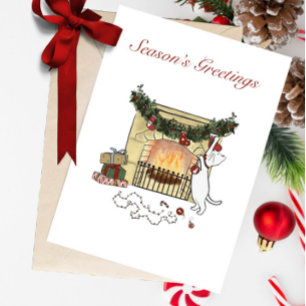 Weihnachtsgrüße Kamin Katze Grußkarte Feiertagskarte