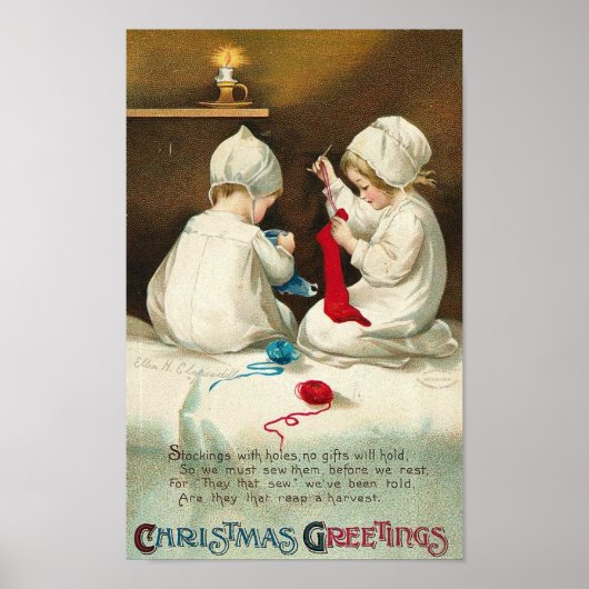 Weihnachtsgrüße Kinder Nähen Weihnachtssocken Poster (Vorne)