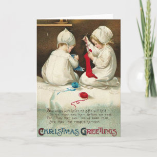 Weihnachtsgrüße Kinder nähen Weihnachtsstrümpfe Feiertagskarte