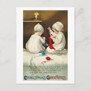 Weihnachtsgrüße Kinder nähen Weihnachtsstrümpfe Feiertagspostkarte