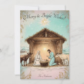 Weihnachtsgrüße Krippe-Karte Vintage Einladung (Vorderseite)