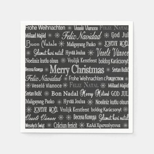 Weihnachtsgrüße Mehrere Sprachen Schwarz Serviette (Vorderseite)