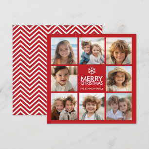 Weihnachtsgrüße mit 8-Foto-Collage ROT Feiertagskarte