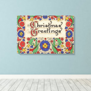 Weihnachtsgrüße mit dekorativen Grenzen Leinwanddruck