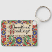 Weihnachtsgrüße mit dekorativen Grenzen Schlüsselanhänger (Vorderseite)