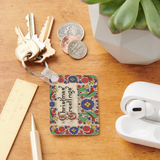 Weihnachtsgrüße mit dekorativen Grenzen Schlüsselanhänger (Schreibtisch)