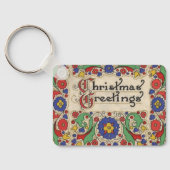 Weihnachtsgrüße mit dekorativen Grenzen Schlüsselanhänger (Rückseite)