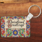 Weihnachtsgrüße mit dekorativen Grenzen Schlüsselanhänger (Vorderseite)