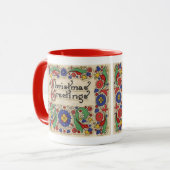 Weihnachtsgrüße mit dekorativen Grenzen Tasse (Vorderseite Links)