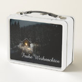 Weihnachtsgrüße mit Hexenhaus Metall Brotdose (Rückseite)