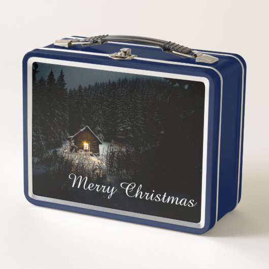 Weihnachtsgrüße mit Hexenhaus Metall Brotdose (Vorderseite)