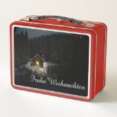 Weihnachtsgrüße mit Hexenhaus Metall Brotdose (Rückseite)