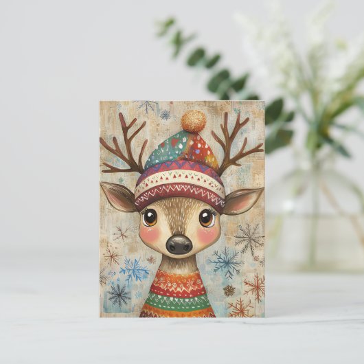Weihnachtsgrüße mit Hirsch Postkarte (Stehend Vorderseite)