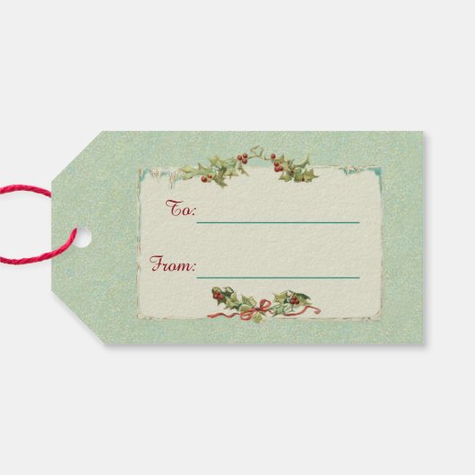 Weihnachtsgrüße mit Holly Geschenkanhänger (Rückseite Horizontal)