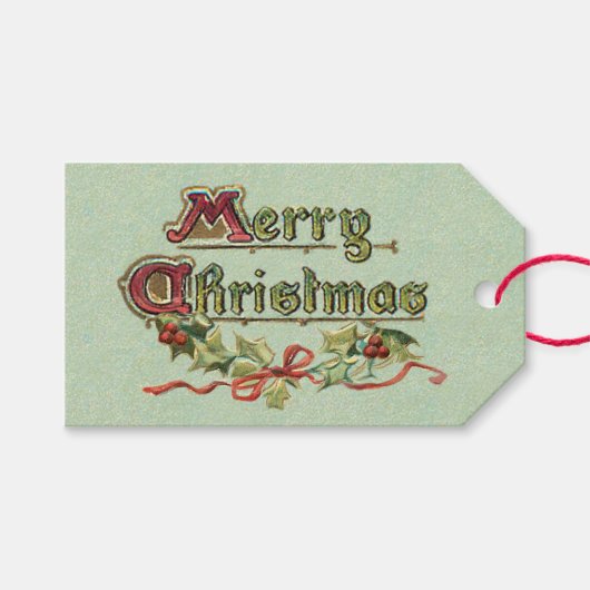 Weihnachtsgrüße mit Holly Geschenkanhänger (Vorderseite (Horizontal))