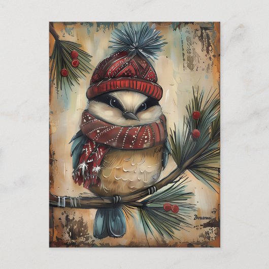 Weihnachtsgrüße mit niedlichem Vogel Postkarte (Vorderseite)