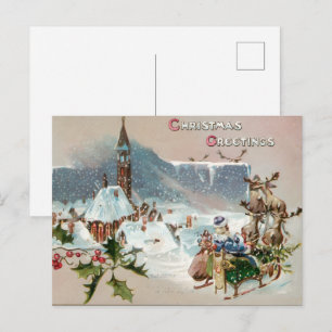 Weihnachtsgrüße mit Santa auf Schlitten Postkarte