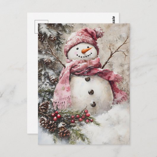 Weihnachtsgrüße mit Snowman Postkarte (Vorne/Hinten)
