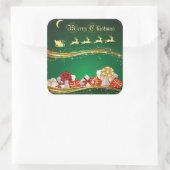 Weihnachtsgrüße mit Weihnachtsmann und Rentier Quadratischer Aufkleber (Tasche)