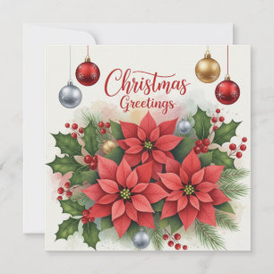 Weihnachtsgrüße Poinsettien Blumen, Beeren  Feiertagskarte